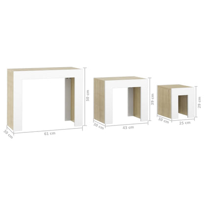 Berkfield Nesting Coffee Tables 3 pcs White and Sonoma Oak Engineered Wood