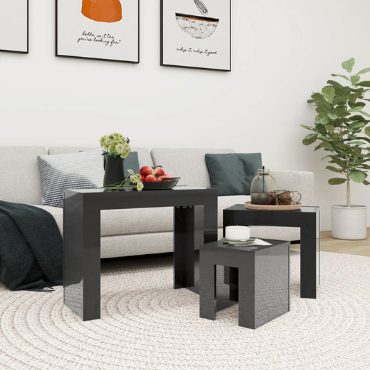 Berkfield Nesting Coffee Tables 3 pcs High Gloss Grey Engineered Wood