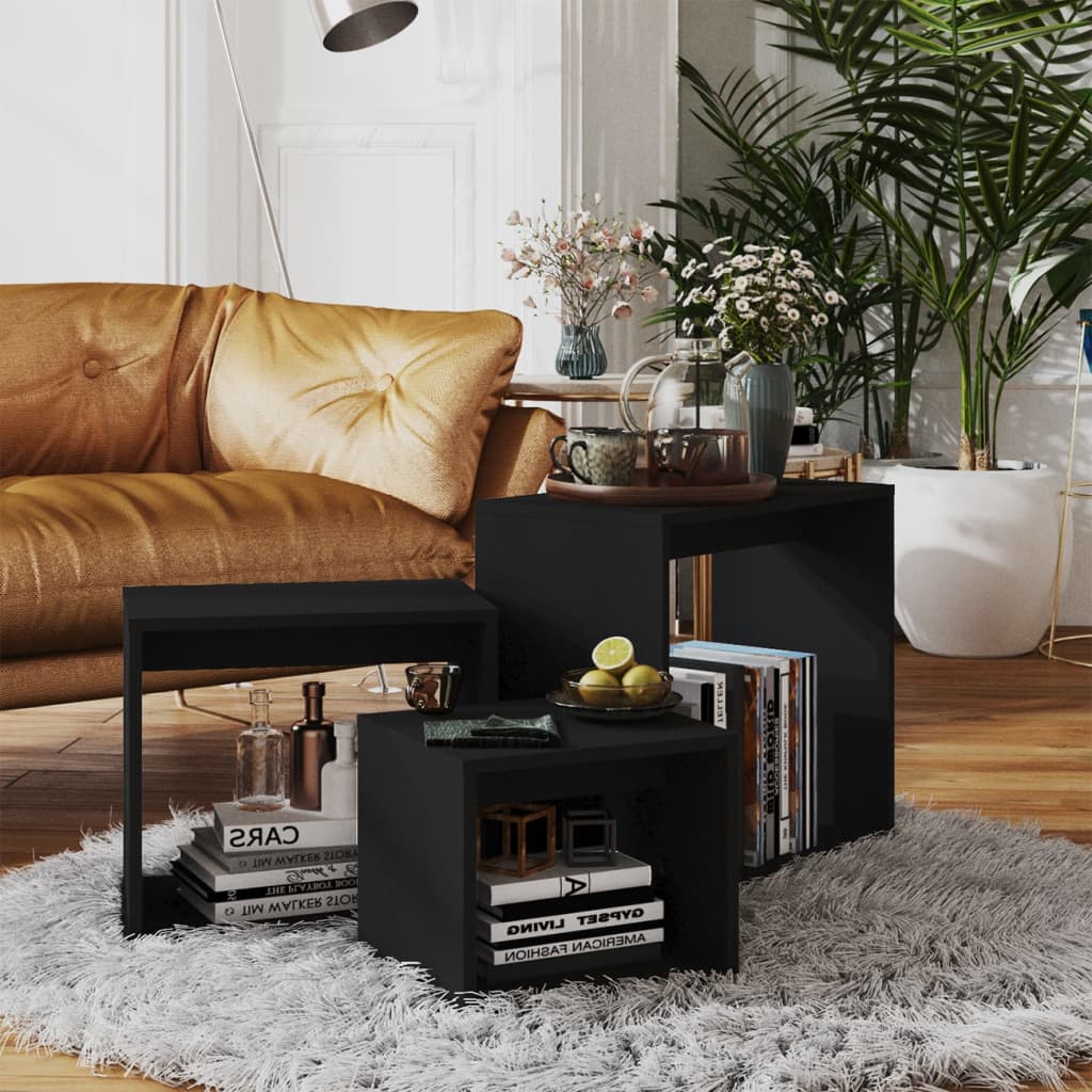 Berkfield Nesting Tables 3 pcs Black Engineered Wood