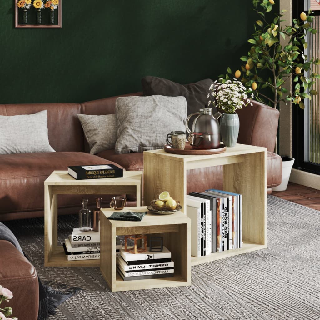 Berkfield Nesting Tables 3 pcs Sonoma Oak Engineered Wood