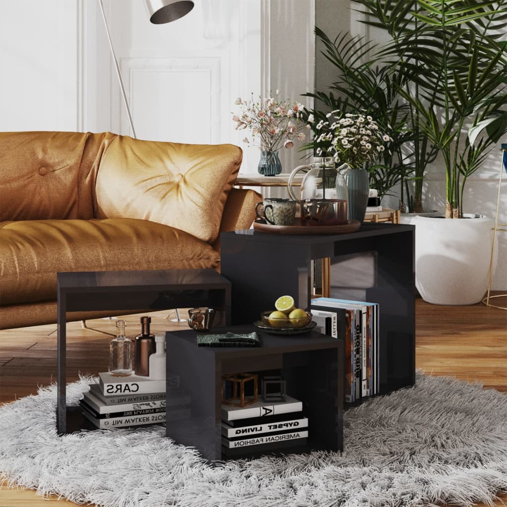 Berkfield Nesting Tables 3 pcs High Gloss Grey Engineered Wood