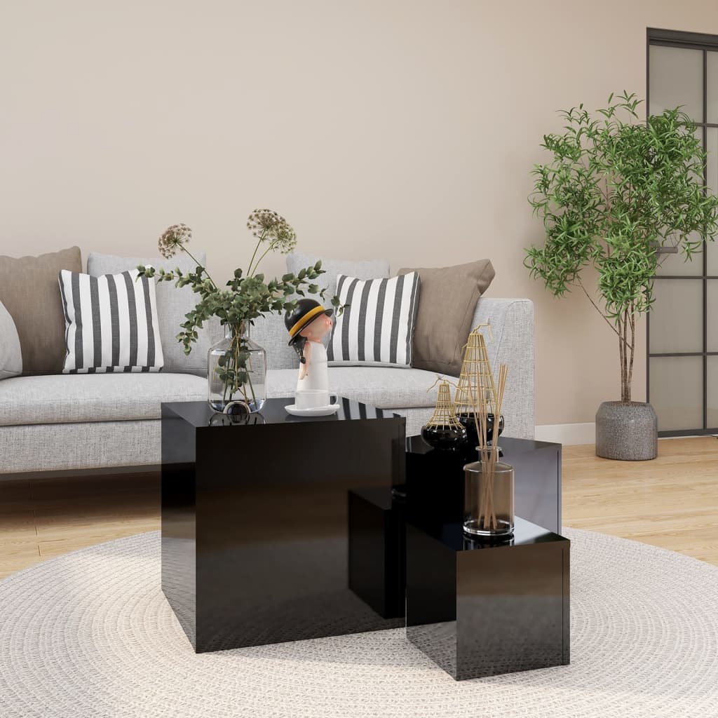 Berkfield Side Tables 3 pcs High Gloss Black Engineered Wood