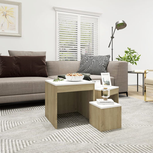 Berkfield Nesting Tables 3 pcs White and Sonoma Oak Engineered Wood