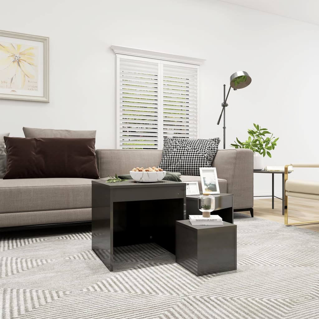 Berkfield Nesting Tables 3 pcs High Gloss Grey Engineered Wood