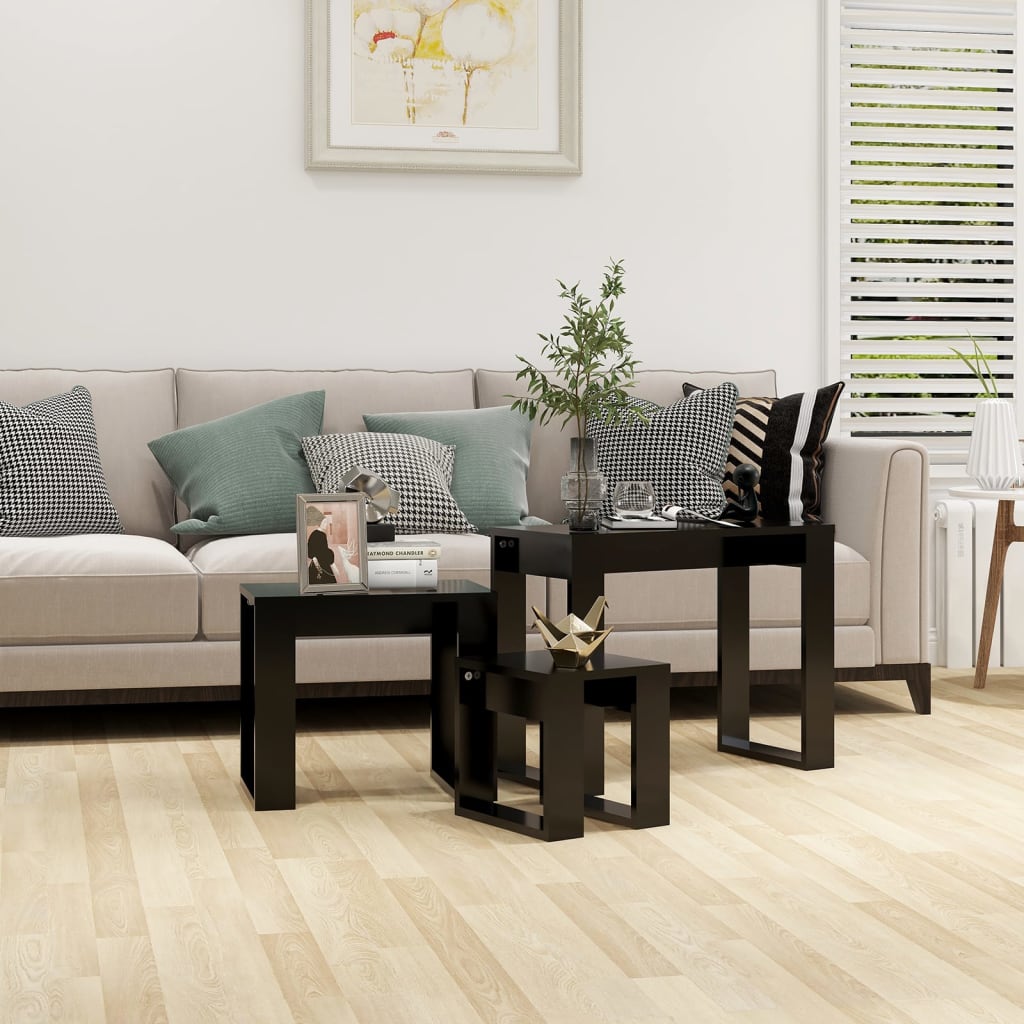 Berkfield Nesting Tables 3 pcs Black Engineered Wood
