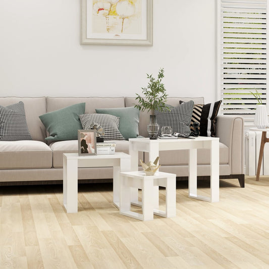 Berkfield Nesting Tables 3 pcs High Gloss White Engineered Wood