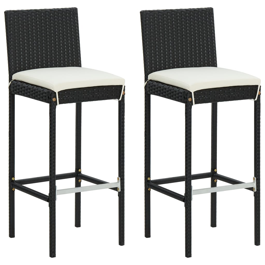 Berkfield Garden Bar Stools with Cushions 2 pcs Black Poly Rattan