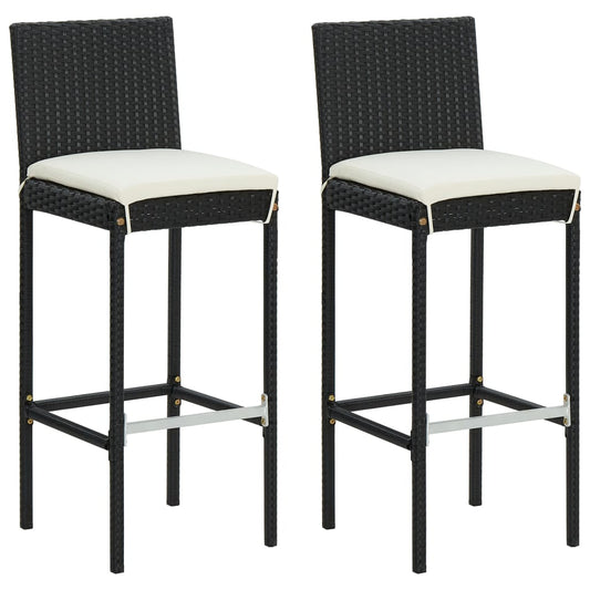 Berkfield Garden Bar Stools with Cushions 2 pcs Black Poly Rattan