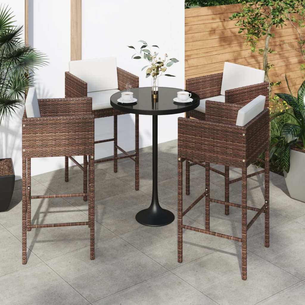 Berkfield Bar Stools 4 pcs with Cushions Brown Poly Rattan