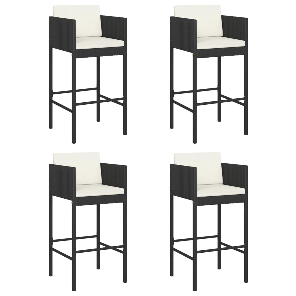 Berkfield Bar Stools 4 pcs with Cushions Black Poly Rattan