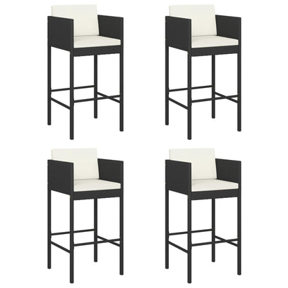 Berkfield Bar Stools 4 pcs with Cushions Black Poly Rattan