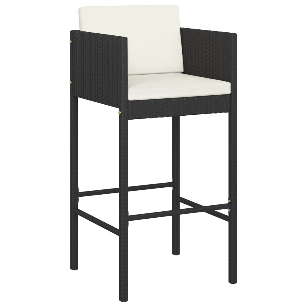 Berkfield Bar Stools 4 pcs with Cushions Black Poly Rattan
