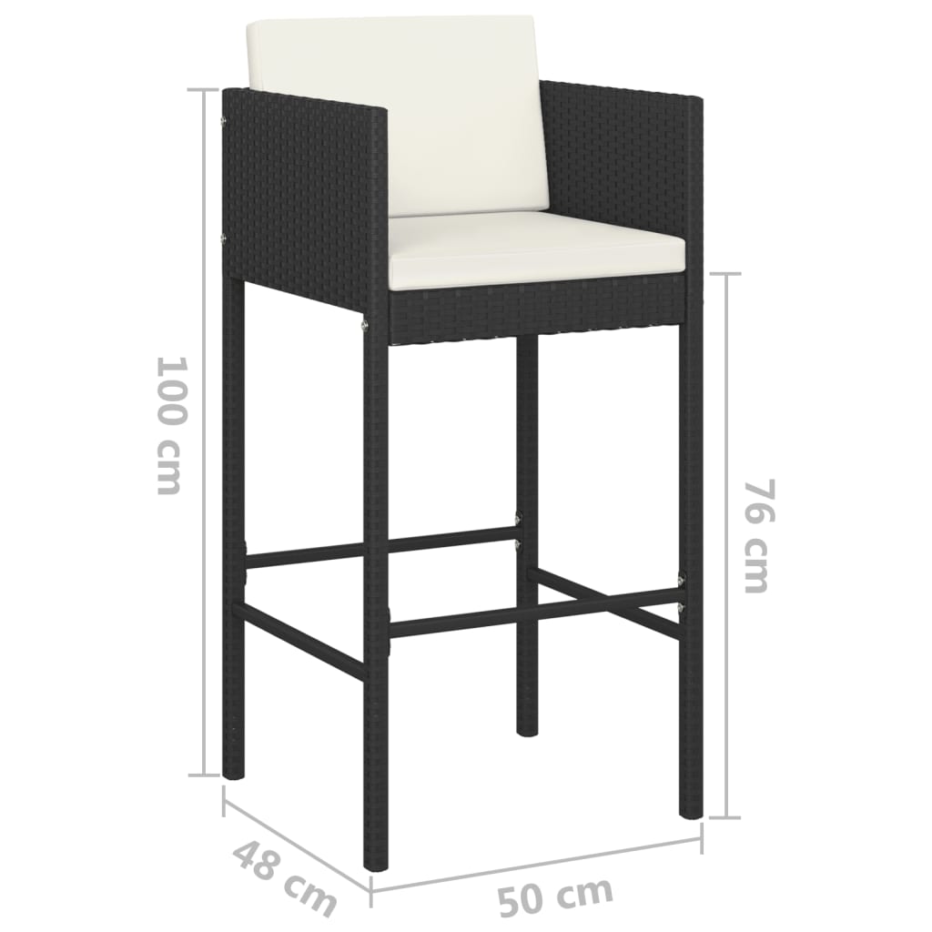 Berkfield Bar Stools 4 pcs with Cushions Black Poly Rattan