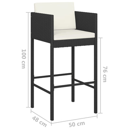 Berkfield Bar Stools 4 pcs with Cushions Black Poly Rattan
