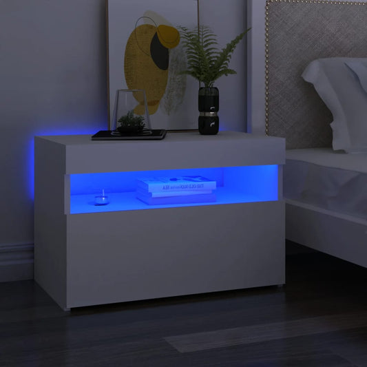 Berkfield Bedside Cabinet & LED Lights 2 pcs White 60x35x40 cm Engineered Wood