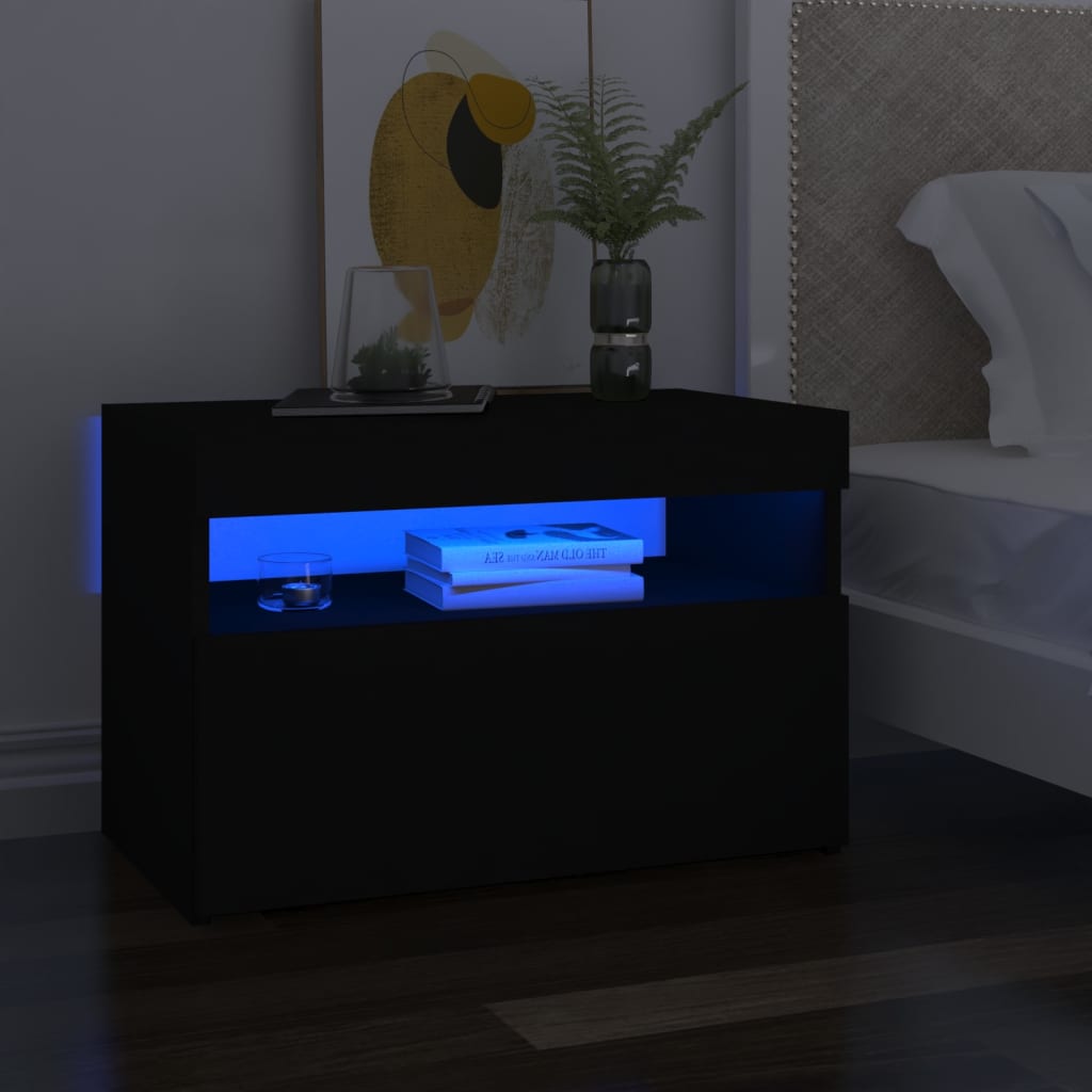 Berkfield Bedside Cabinet & LED Lights 2 pcs Black 60x35x40 cm Engineered Wood