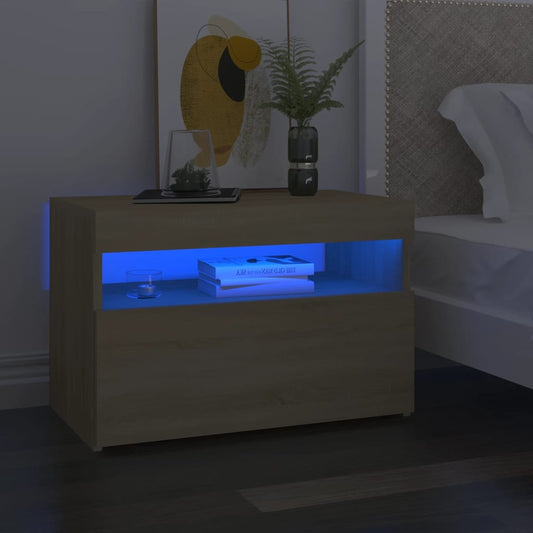 Berkfield Bedside Cabinet & LED Lights Sonoma Oak 60x35x40 cm Engineered Wood