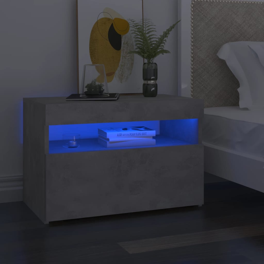 Berkfield Bedside Cabinet & LED Lights Concrete Grey 60x35x40 cm