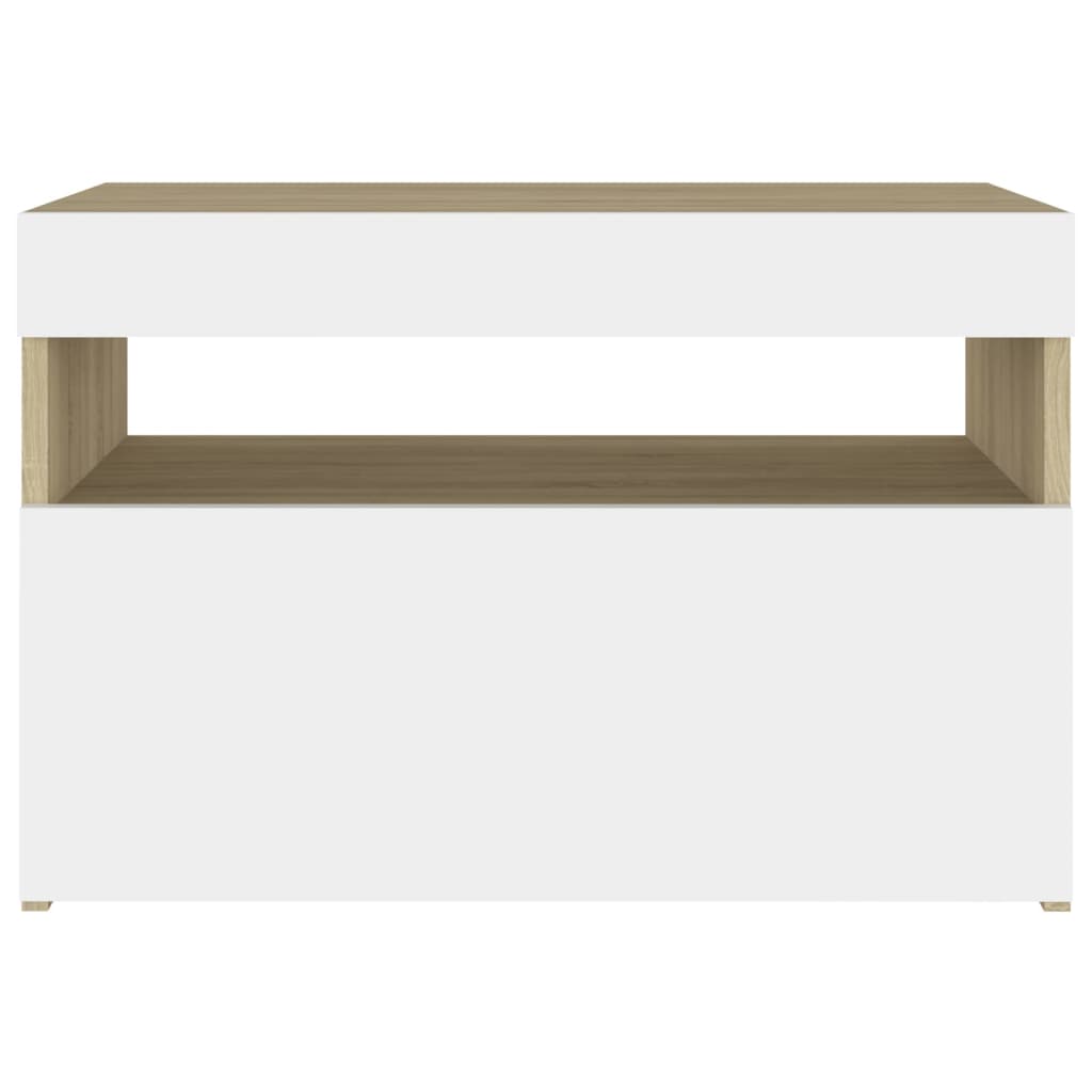Berkfield Bedside Cabinet & LED Lights 2 pcs White and Sonoma Oak 60x35x40 cm