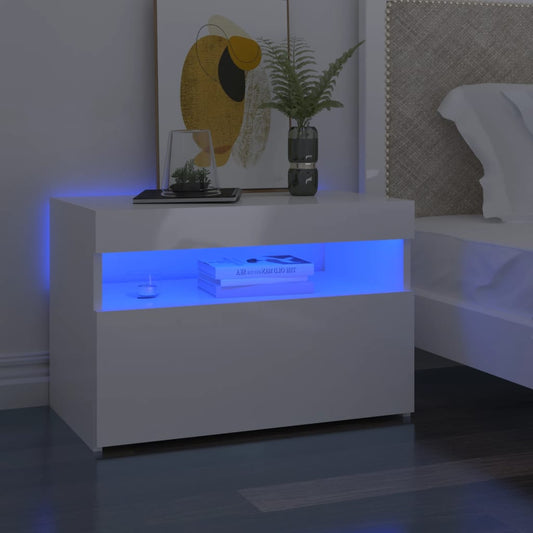 Berkfield Bedside Cabinet & LED Lights 2 pcs High Gloss White 60x35x40 cm