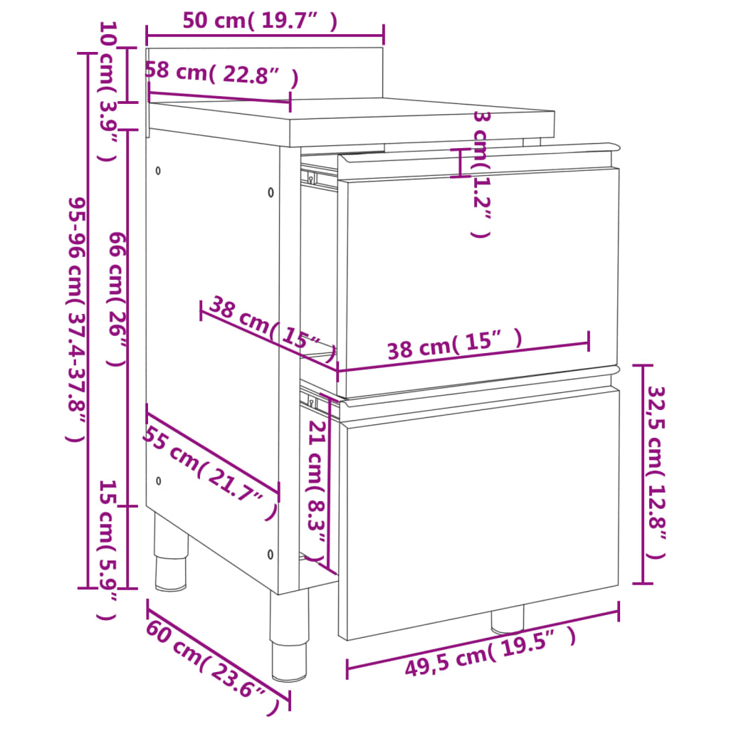 Berkfield Commercial Kitchen Cabinet with 2 Drawers Stainless Steel