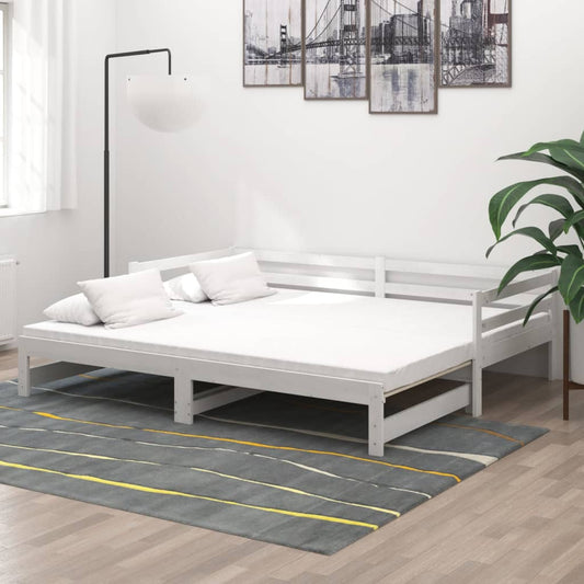 Berkfield Pull-out Day Bed White Solid Pinewood 2x