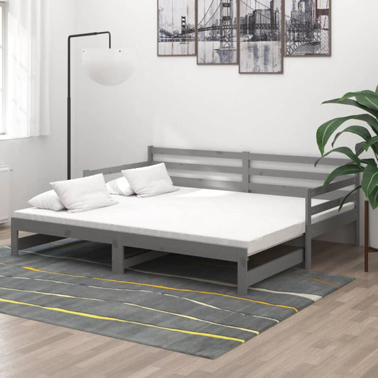 Berkfield Pull-out Day Bed Grey Solid Pinewood 2x