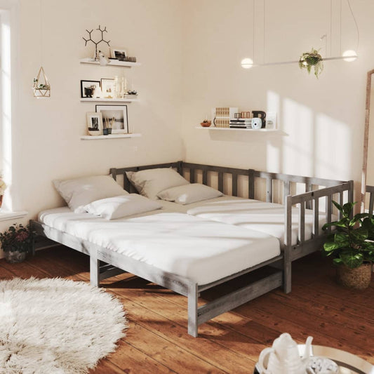 Berkfield Pull-out Day Bed Grey Solid Pinewood 2x