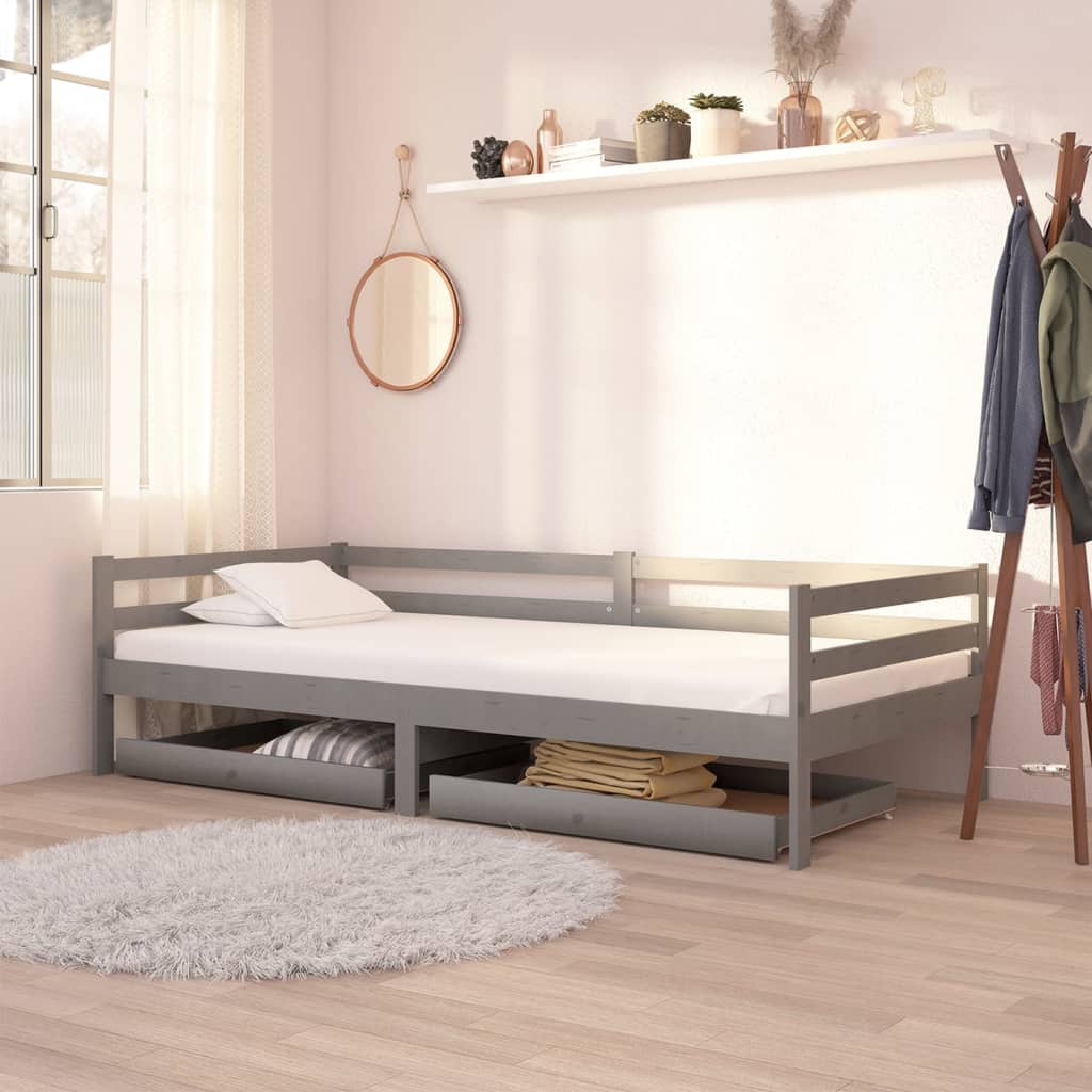 Berkfield Day Bed Drawers 2 pcs Grey Solid Pinewood