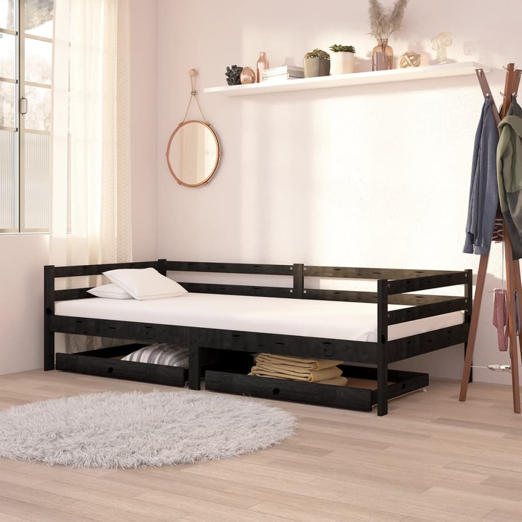 Berkfield Day Bed Drawers 2 pcs Black Solid Pinewood