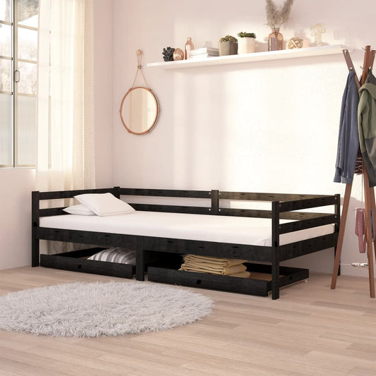 Berkfield Day Bed Drawers 2 pcs Black Solid Pinewood