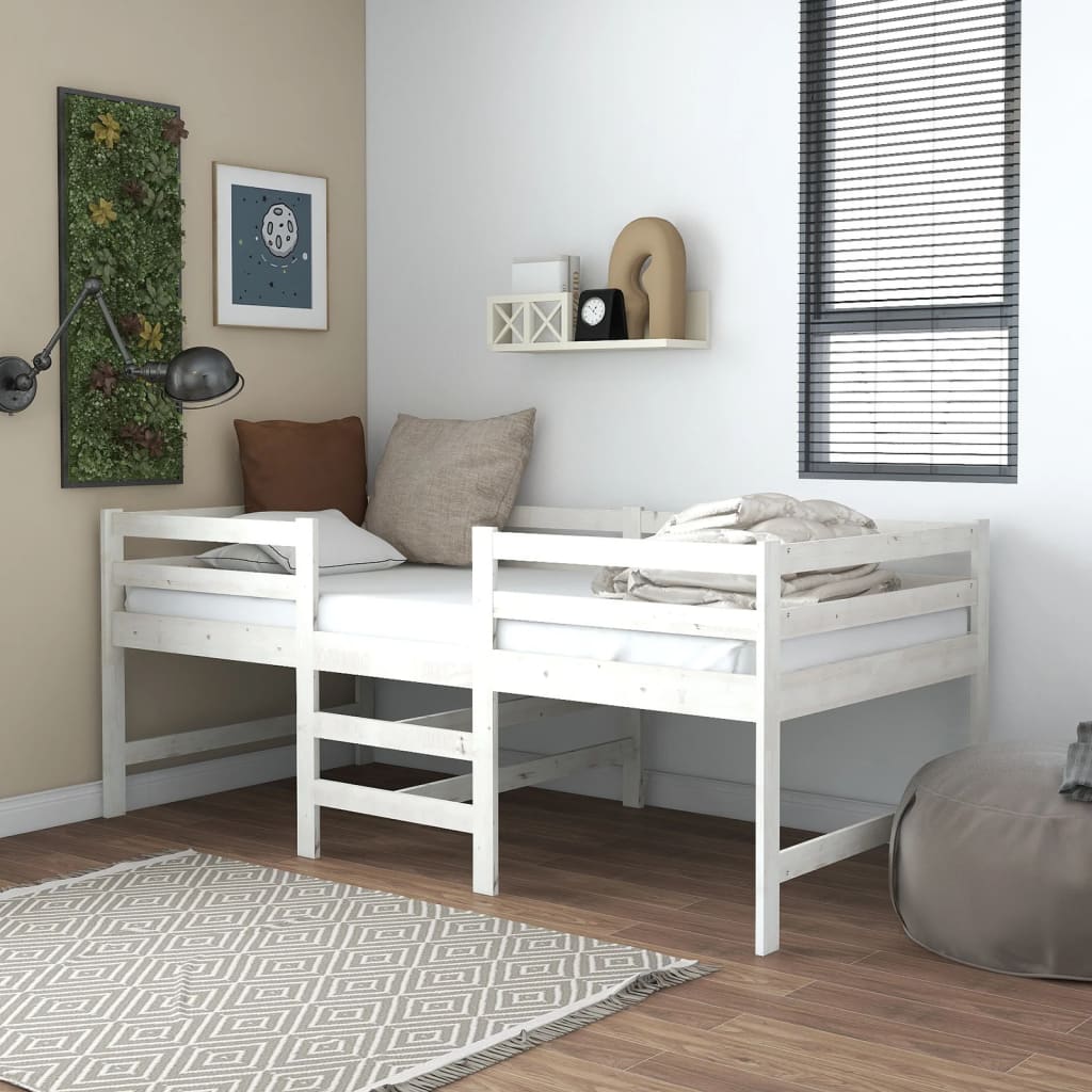 Berkfield Mid-high Bed White Solid Pinewood 90x200 cm