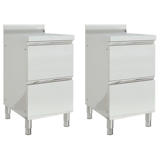 Berkfield Commercial Kitchen Cabinets with 2 Drawers 2 pcs Stainless Steel