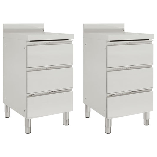 Berkfield Commercial Kitchen Cabinets with 3 Drawers 2 pcs Stainless Steel