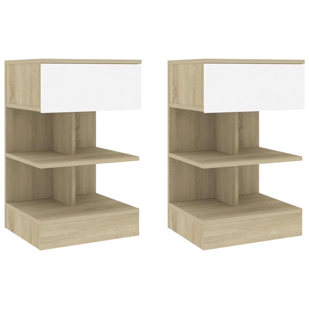 Berkfield Bedside Cabinets 2 pcs White & Sonoma Oak 40x35x65 cm