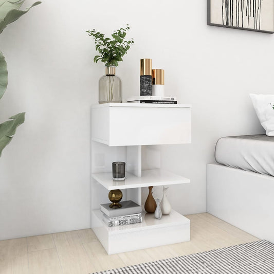 Berkfield Bedside Cabinet High Gloss White 40x35x65 cm Engineered Wood