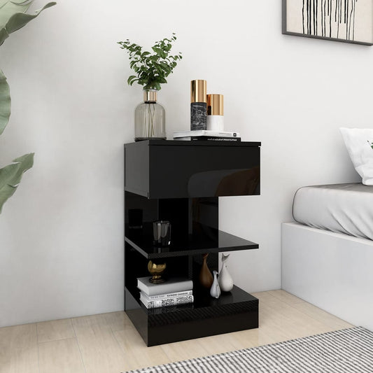 Berkfield Bedside Cabinet High Gloss Black 40x35x65 cm Engineered Wood