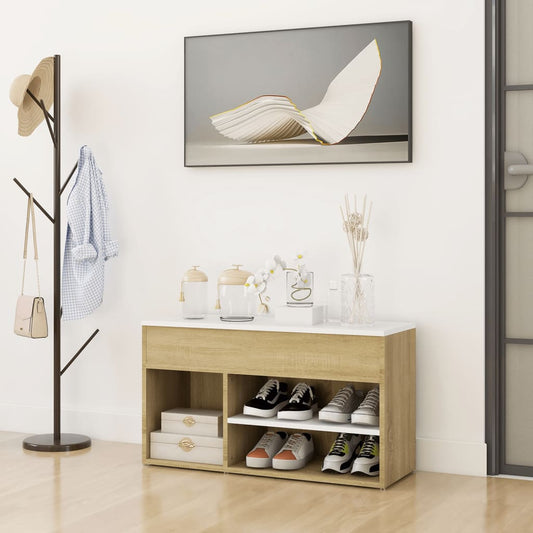 Berkfield Shoe Bench White and Sonoma Oak 80x30x45 cm Engineered Wood