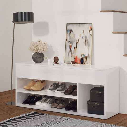 Berkfield Shoe Bench High Gloss White 105x30x45 cm Engineered Wood