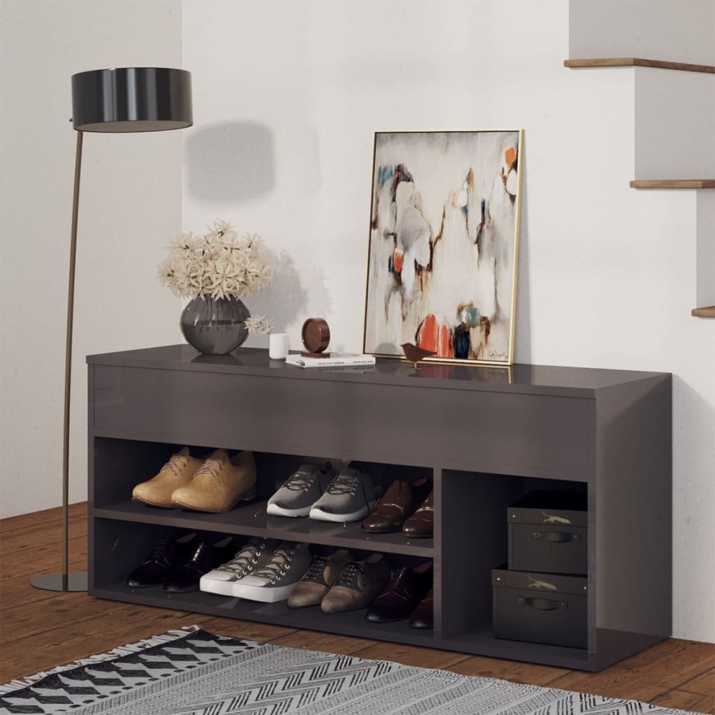 Berkfield Shoe Bench High Gloss Grey 105x30x45 cm Engineered Wood