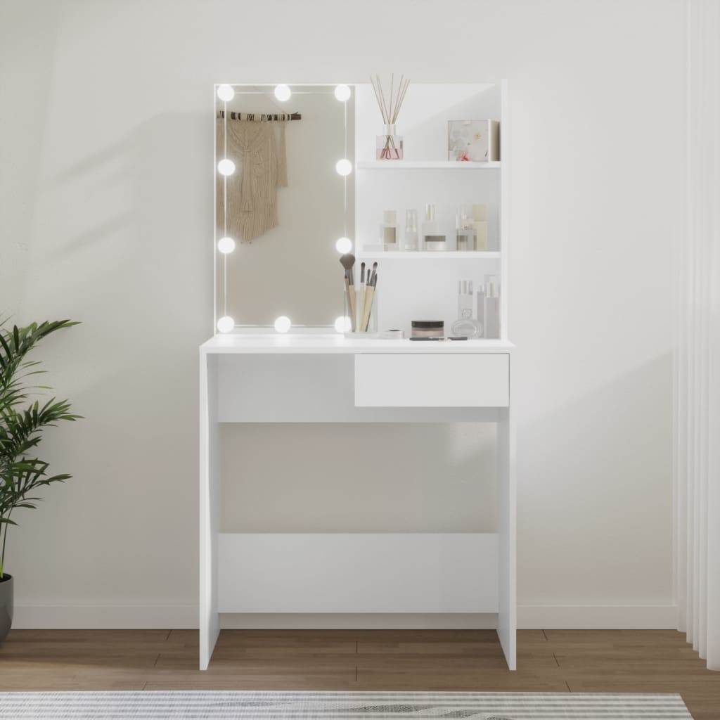 Berkfield Dressing Table with LED White 74.5x40x141 cm