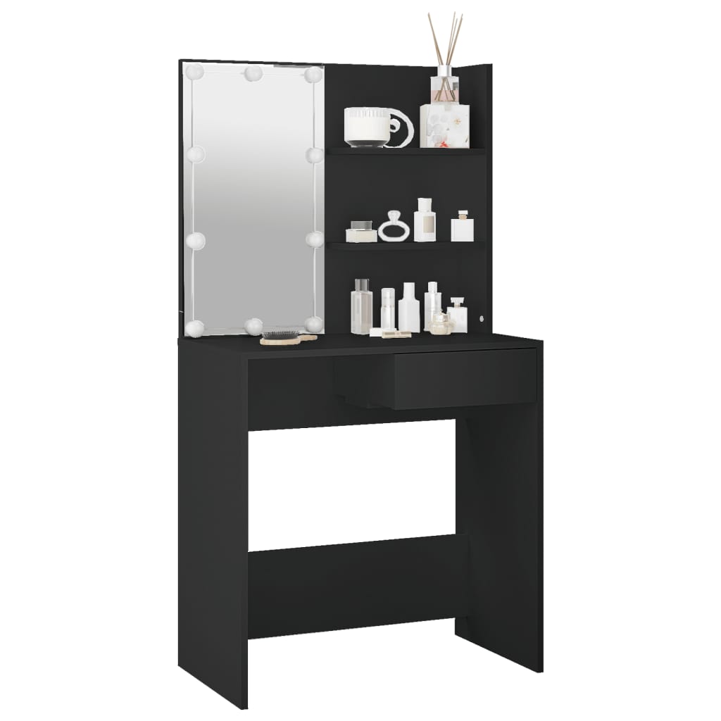 Berkfield Dressing Table with LED Black 74.5x40x141 cm
