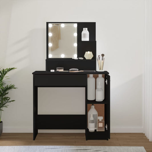 Berkfield Dressing Table with LED Black 86.5x35x136 cm