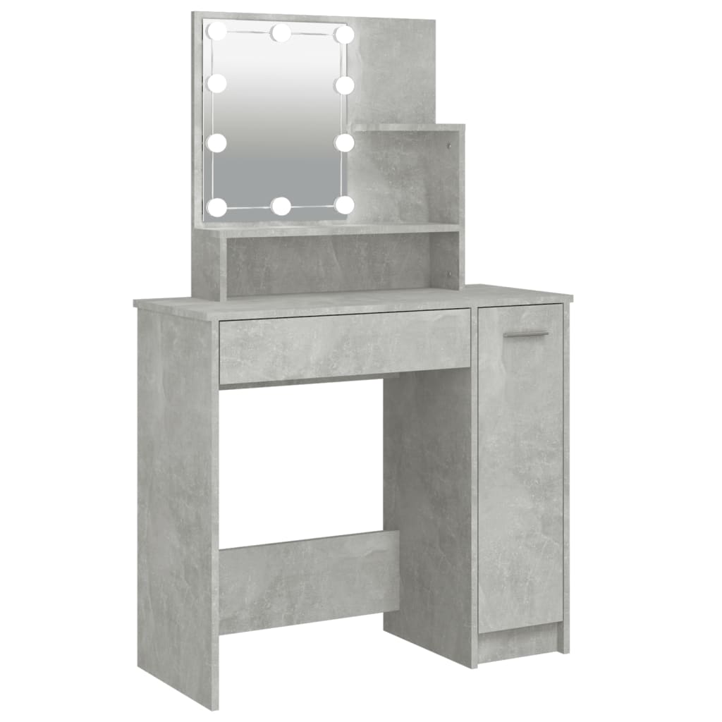 Berkfield Dressing Table with LED Concrete Grey 86.5x35x136 cm