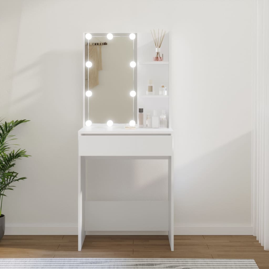 Berkfield Dressing Table with LED White 60x40x140 cm