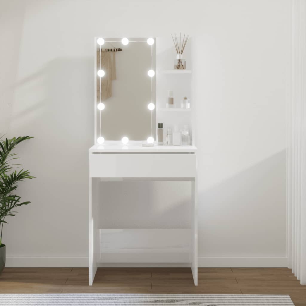 Berkfield Dressing Table with LED High Gloss White 60x40x140 cm