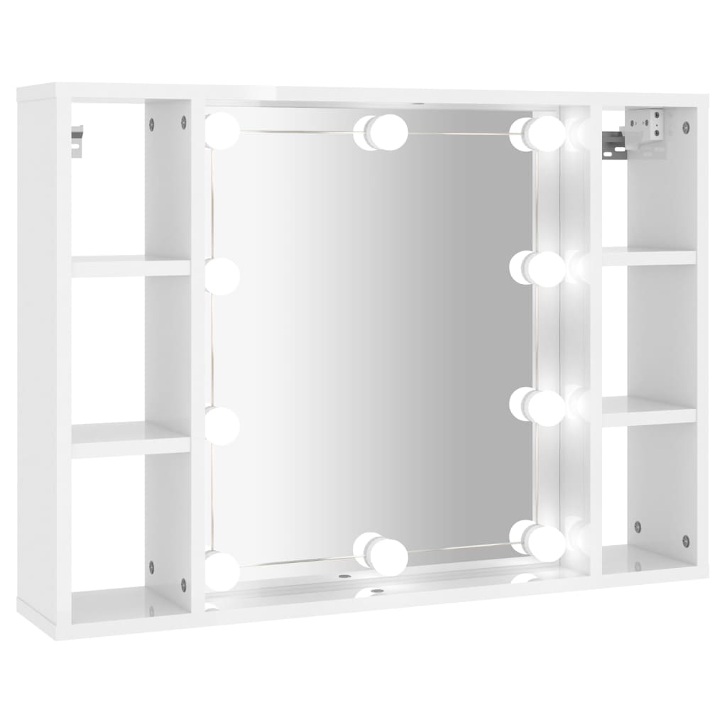 Berkfield Mirror Cabinet with LED High Gloss White 76x15x55 cm