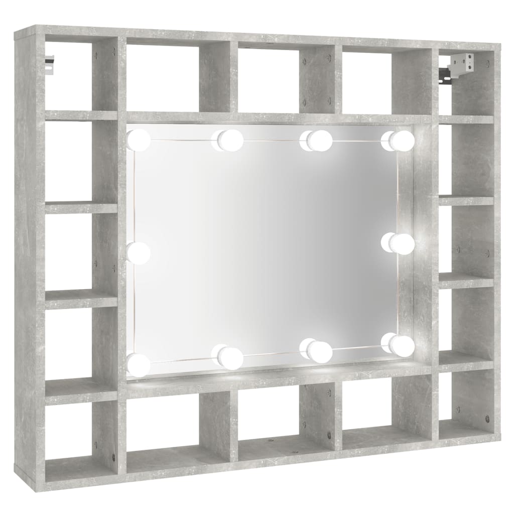 Berkfield Mirror Cabinet with LED Concrete Grey 91x15x76.5 cm