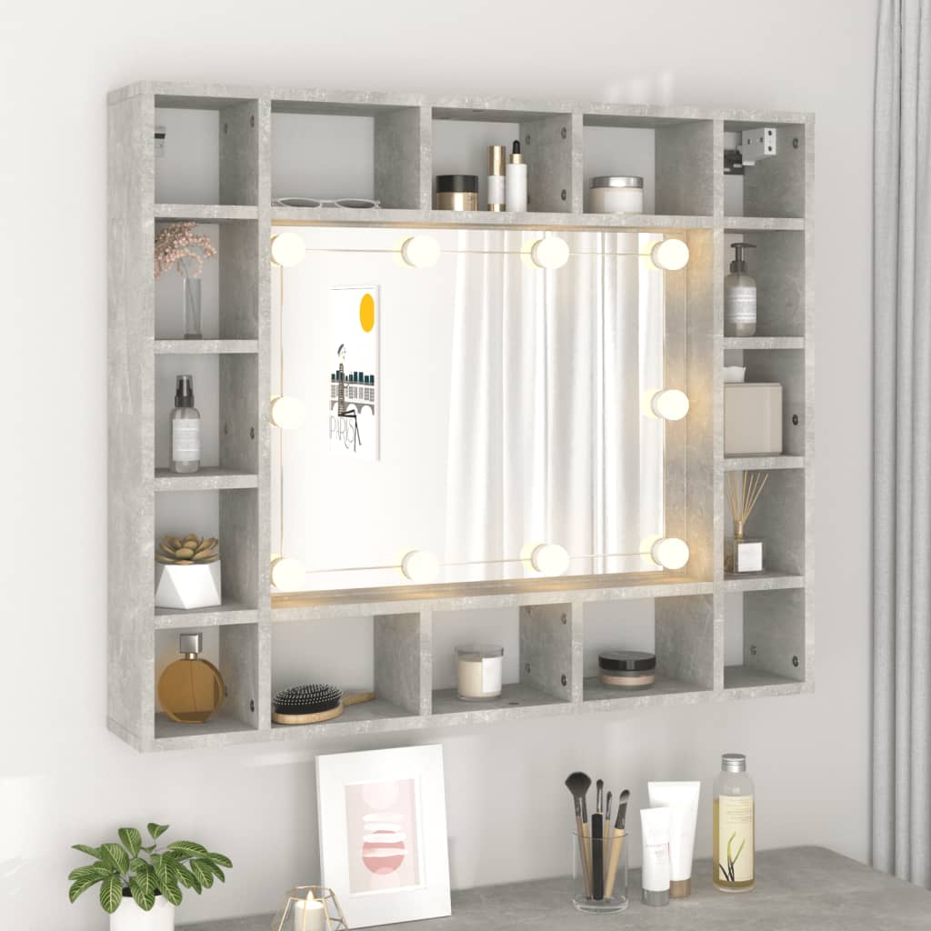 Berkfield Mirror Cabinet with LED Concrete Grey 91x15x76.5 cm