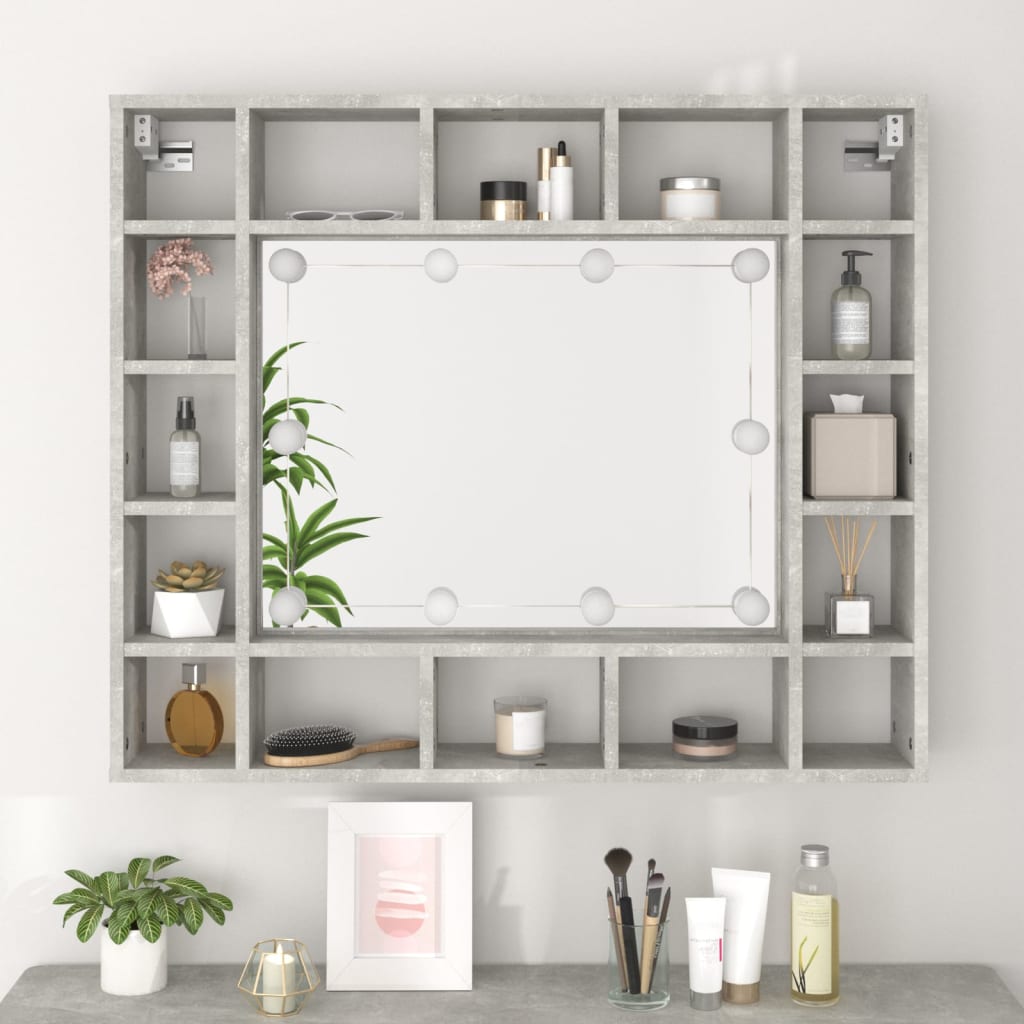 Berkfield Mirror Cabinet with LED Concrete Grey 91x15x76.5 cm